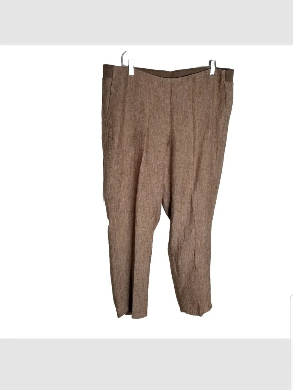 J Jill Love Linen Pants Large Petite Dark Beige 100% Linen Tapered Elastic Waist